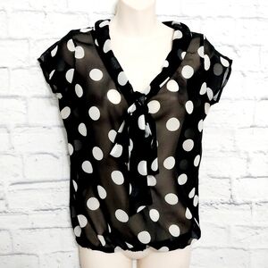 🔵BOGO FREE🔵 Rue 21 Top Polka Dot Black & White Semi Sheer Sz M